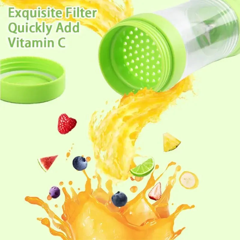 Green portable electric fruit juicer with carrying rope and stainless steel blades for travel smoothies. — view 5