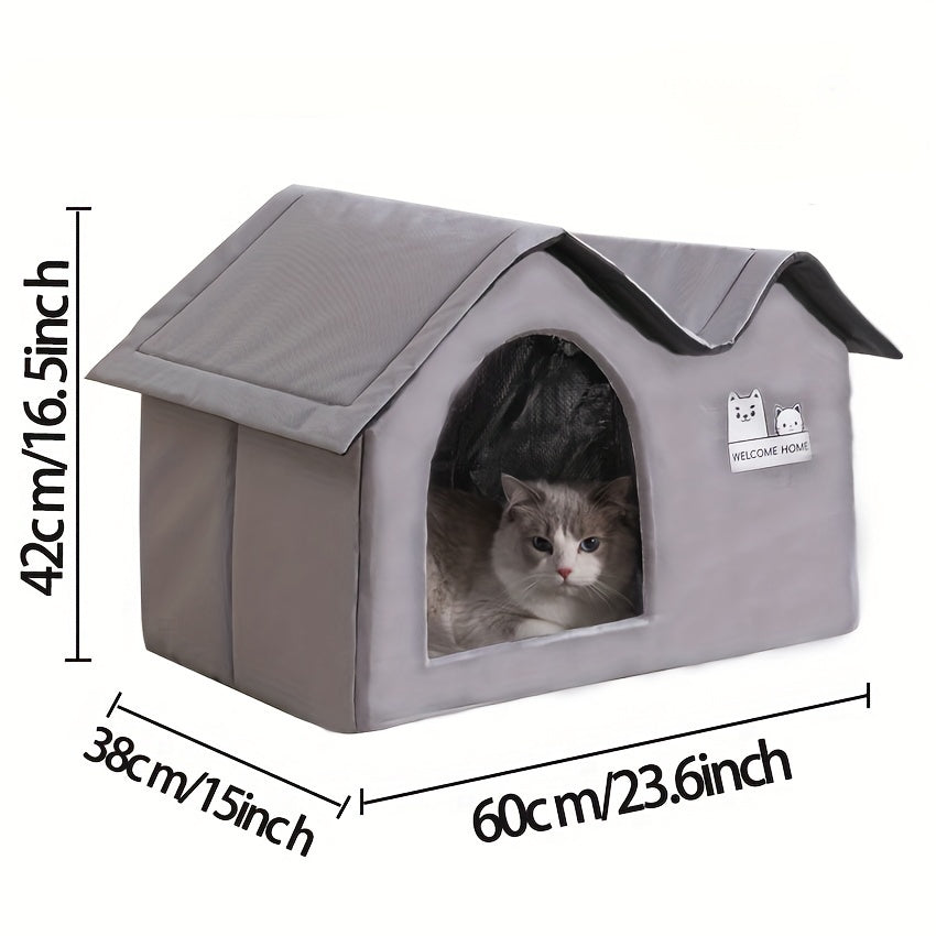 Modern light gray all-season cat and dog bed house featuring a soft removable cushion. — view 5