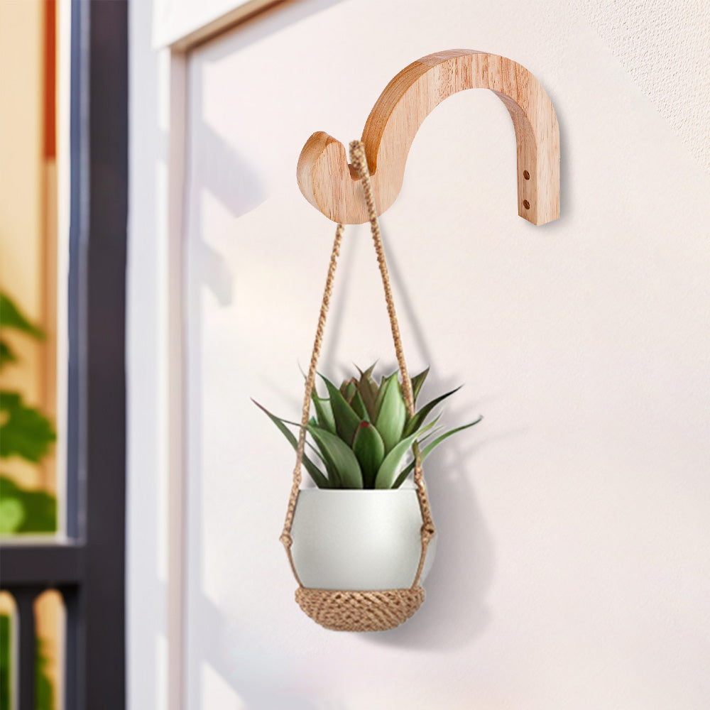 Natural log color wooden wall plant hanger hook for indoor and outdoor hanging baskets — view 2