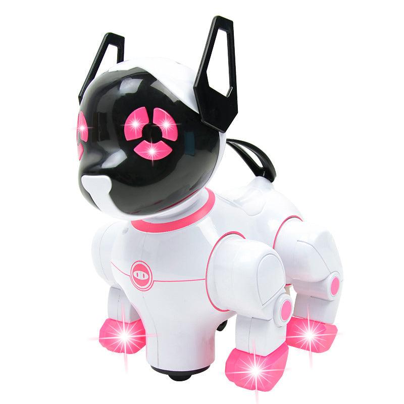 Interactive electronic dancing dog toy with vibrant LED lights, musical features, and colorful details