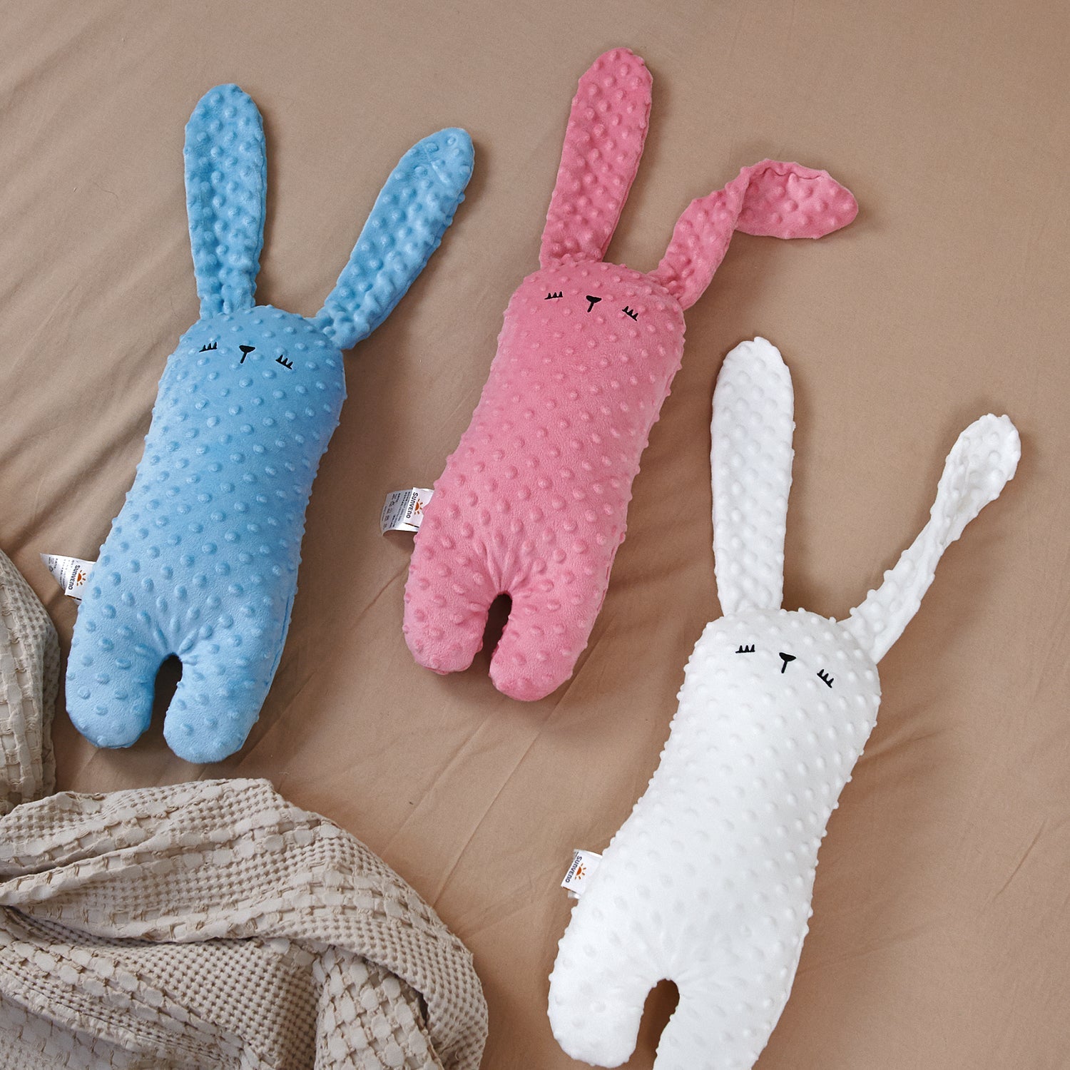 Bunny shaped soft toy pillow made of textured minky fabric for baby nursery decor — view 5