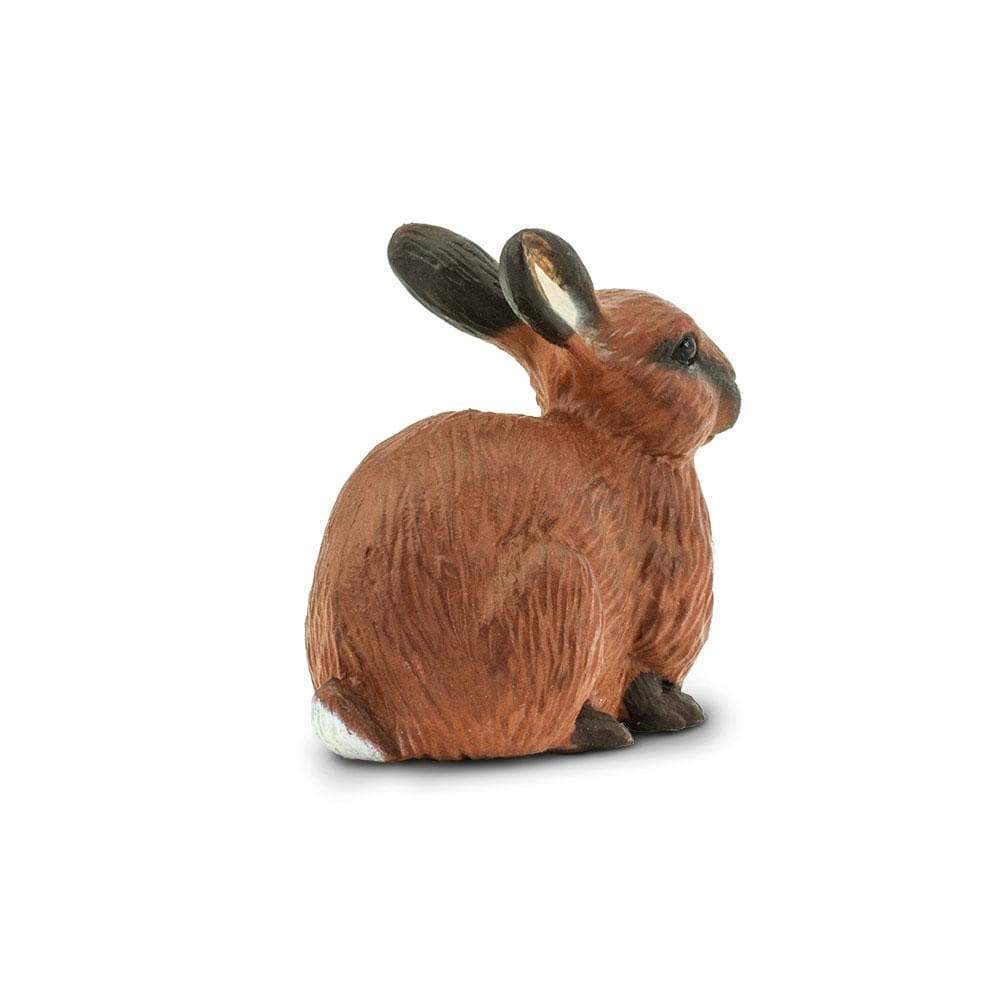 Small realistic brown rabbit toy figurine with textured fur and white chest on a plain background — view 3