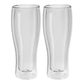 Two transparent ZWILLING double wall pilsner beer glasses crafted from borosilicate glass