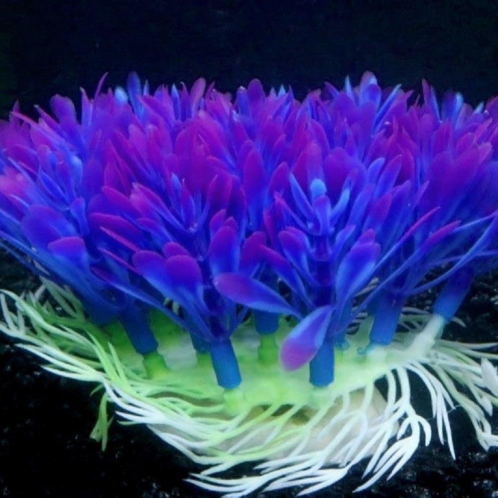 Vibrant purple round grass aquarium decor made of lifelike plastic with a sturdy plaster base. — view 5