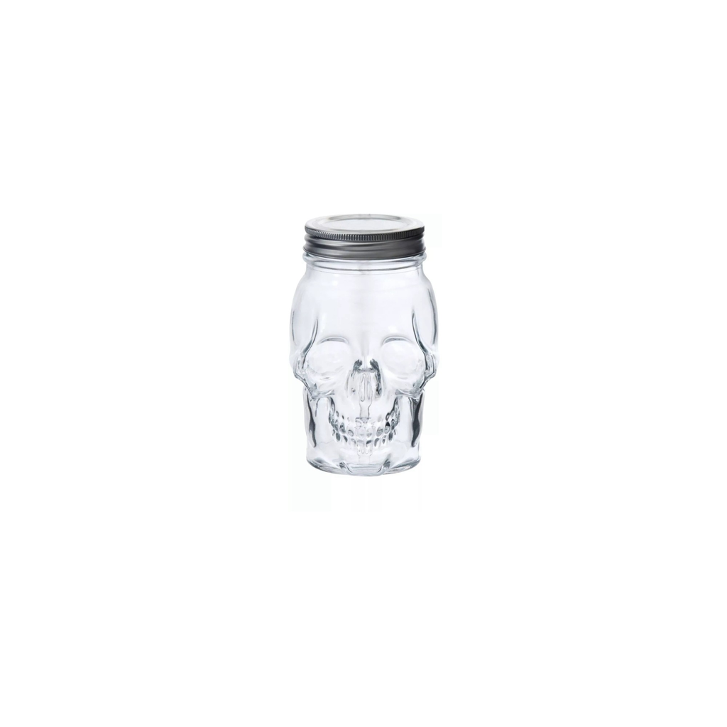 Clear glass 16oz skull mason jar set with two airtight lids for food storage and drinks — view 4