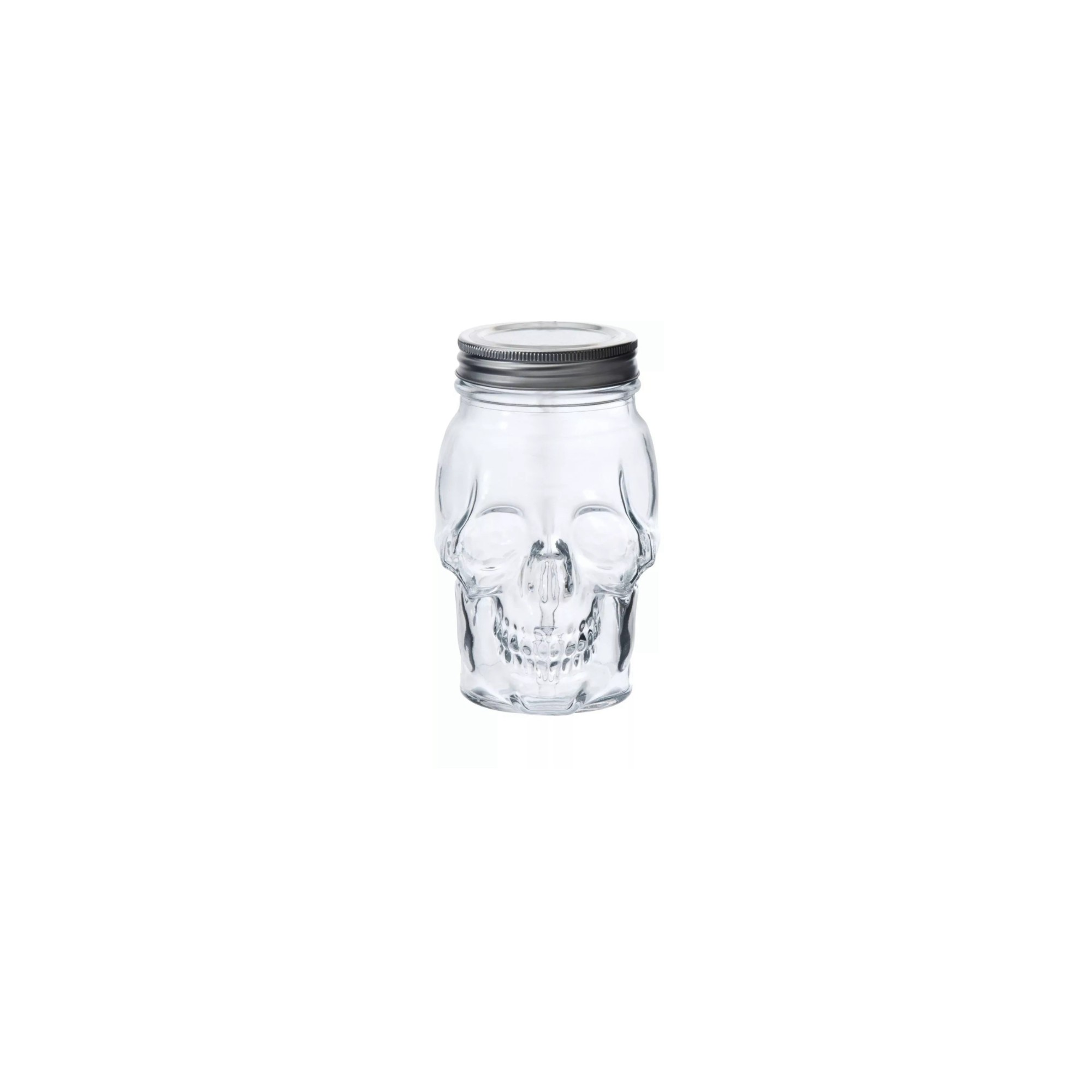 Clear glass 16oz skull mason jar set with two airtight lids for food storage and drinks — view 4
