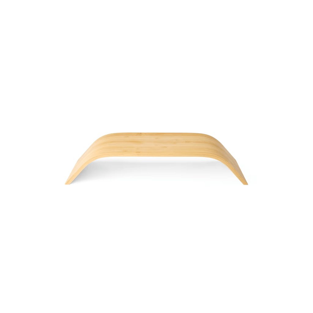 Natural eco-friendly bamboo monitor stand with a spacious storage area underneath for desk organisation. — view 3