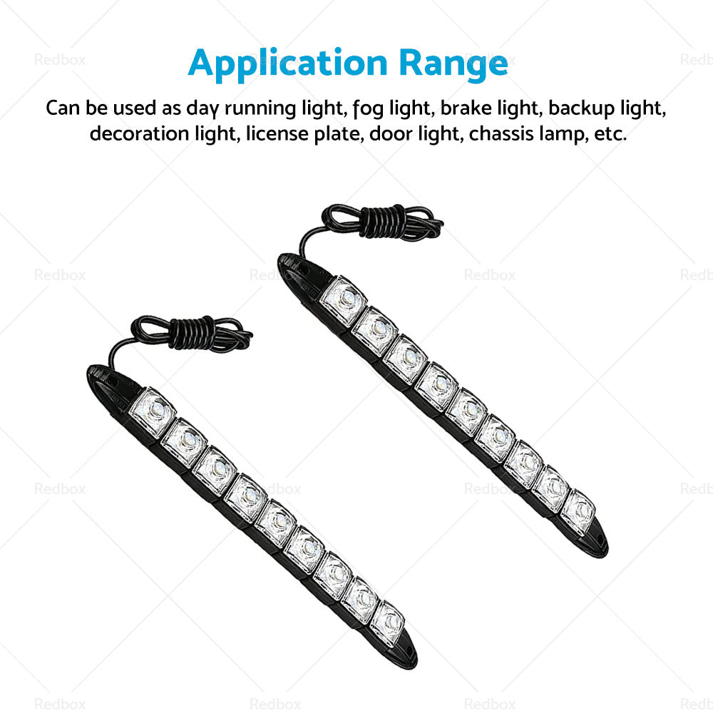 Two black rubber 9 LED daytime running lights for car front bumpers with mounting screws — view 4