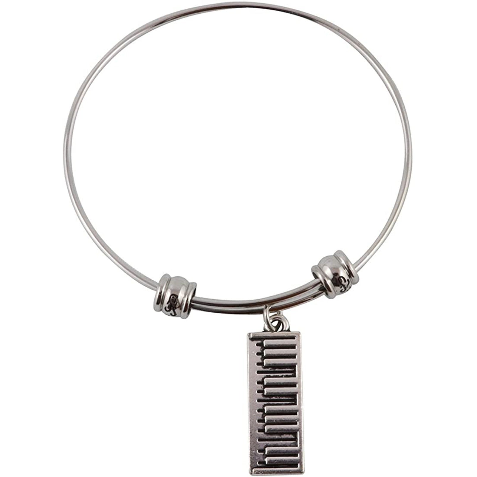 Piano keyboard bangle bracelet featuring black and white keys, elegant musical instrument jewelry design.