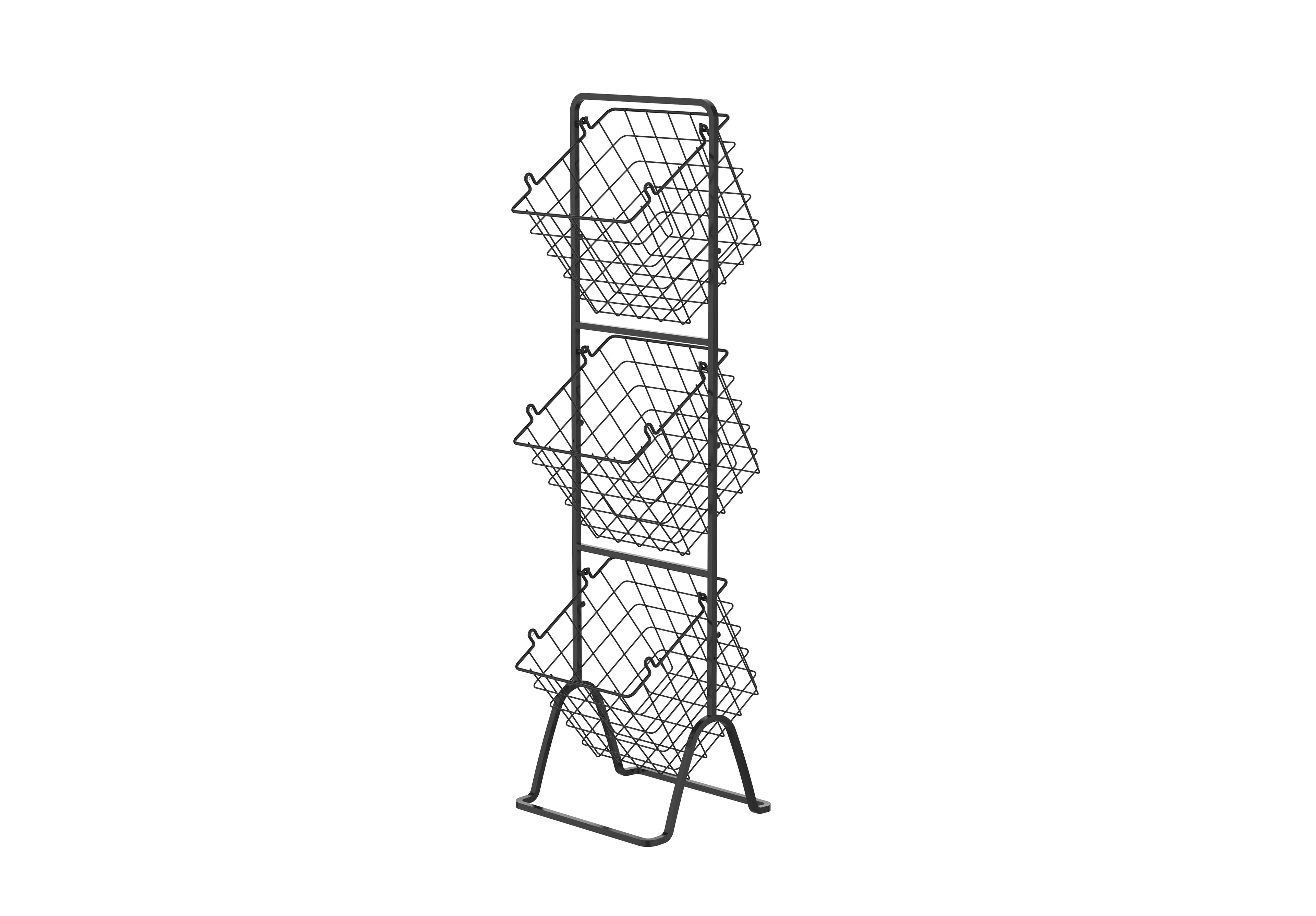 Black 3-tier metal wire storage basket stand with removable open-grid containers for home organization