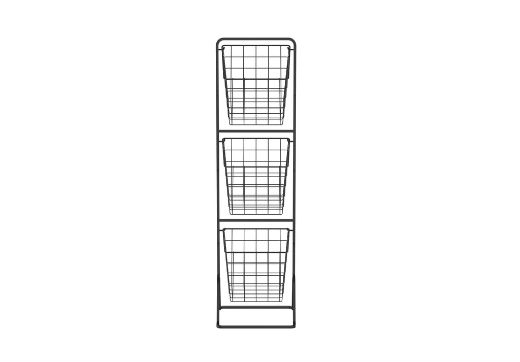 Black 3-tier metal wire storage basket stand with removable open-grid containers for home organization — view 4