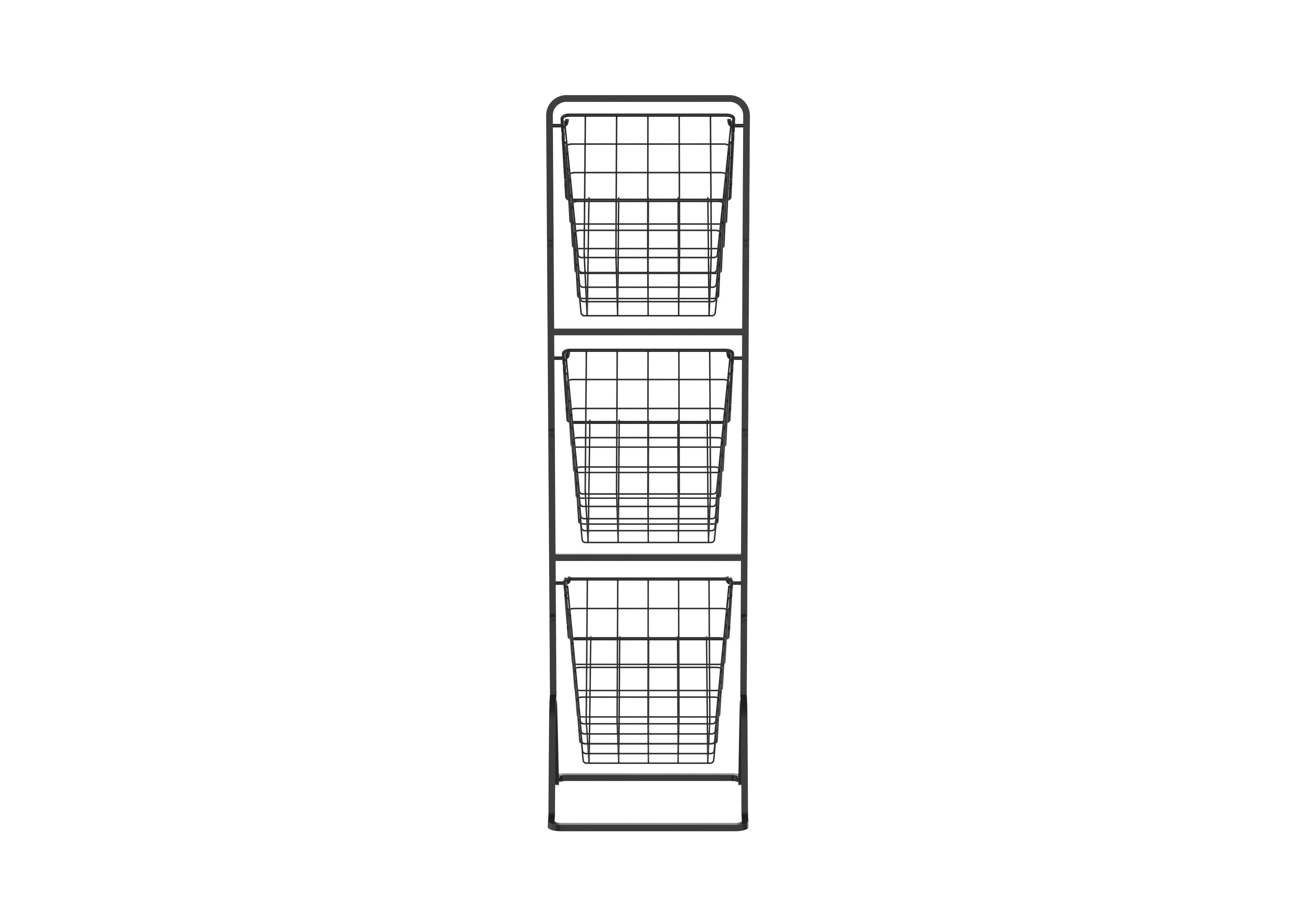 Black 3-tier metal wire storage basket stand with removable open-grid containers for home organization — view 4