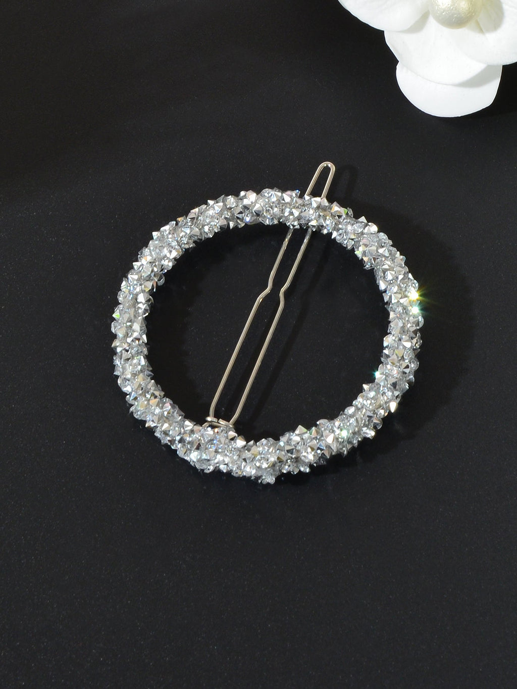 Silver rhinestone star circular hair clip elegant metal accessory for women — view 3