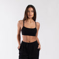 Women's cotton blend bralette crop top with spaghetti straps and a formfitting comfortable design