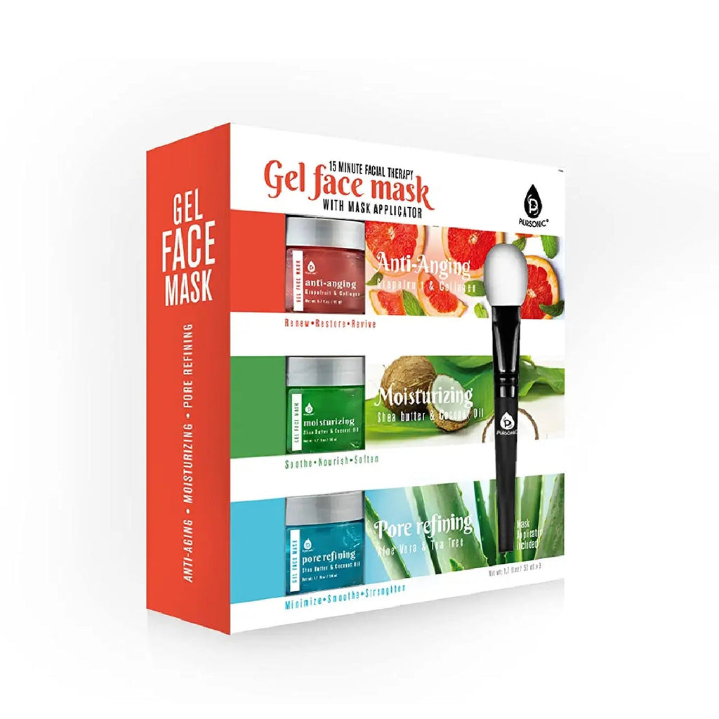 Facial therapy gel mask set with three colorful jars and a cosmetic applicator brush — view 2