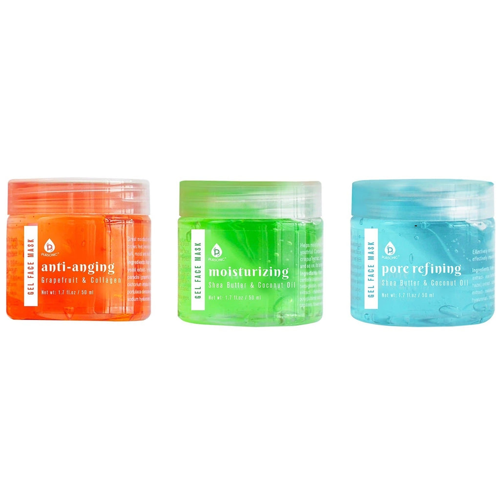 Facial therapy gel mask set with three colorful jars and a cosmetic applicator brush — view 3