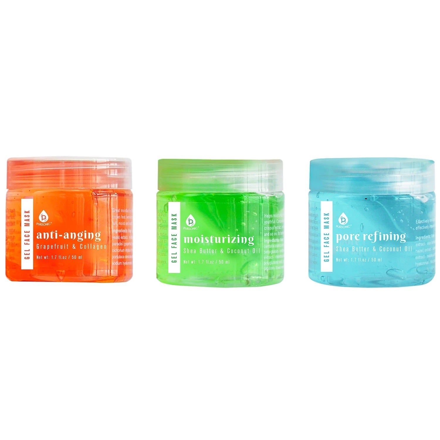 Facial therapy gel mask set with three colorful jars and a cosmetic applicator brush — view 3