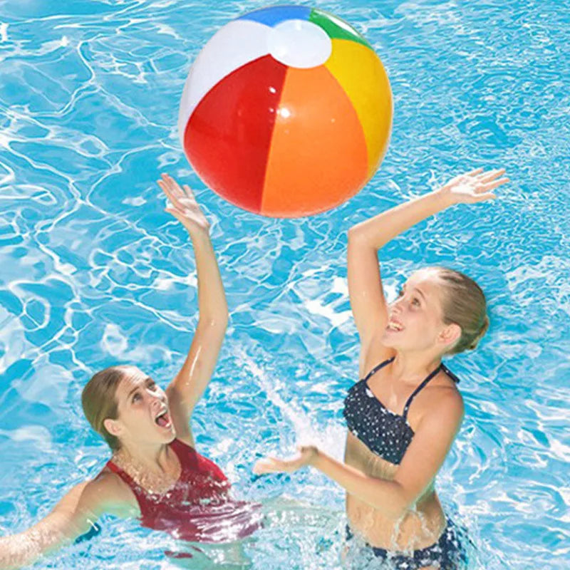 Colorful inflatable beach balls set of three in vibrant multi-colored panels for summer water games — view 2