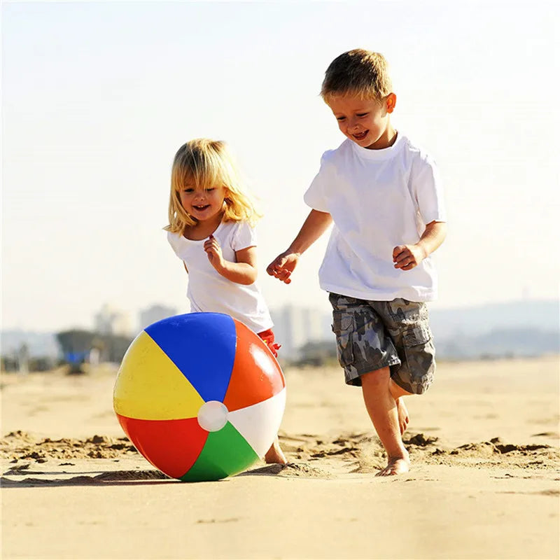 Three vibrant multi-colored inflatable beach balls for summer pool parties and outdoor water games — view 3