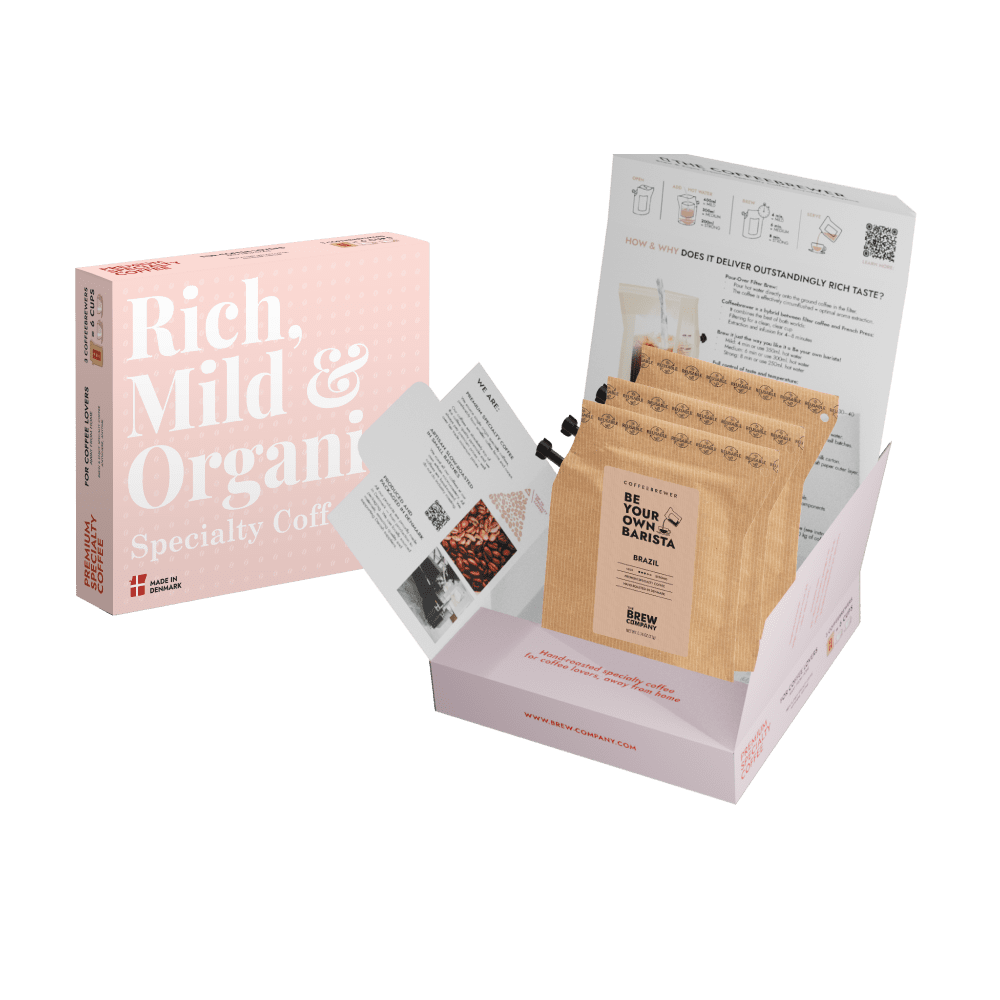 Organic coffee gift box for her with three specialty pour over brew bags in elegant packaging — view 4