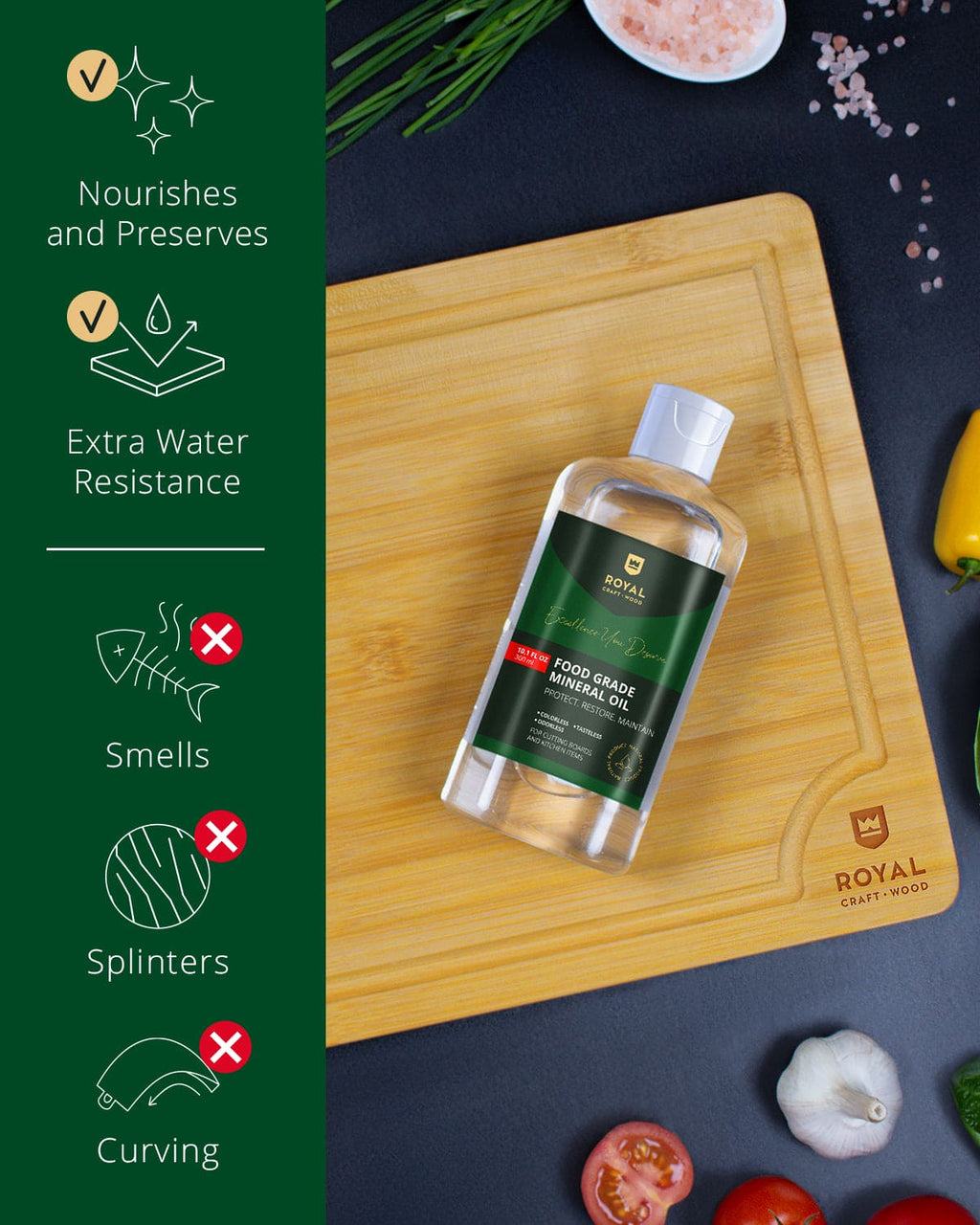 300ml bottle of food grade cutting board mineral oil by Royal Craft Wood — view 3