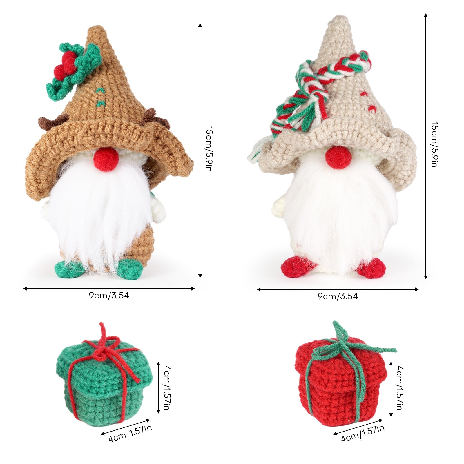 Christmas Gnome crochet kit with brown hat, amigurumi crafting supplies, yarn, and small handmade gift. — view 4