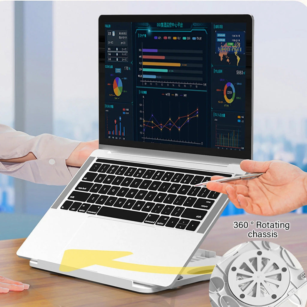 Adjustable portable laptop stand in black and white folding design with non-slip silicone pads — view 4