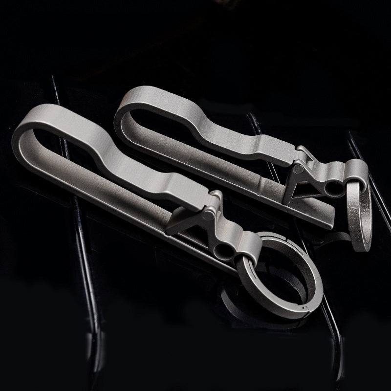 Mens titanium alloy keychain with secure carabiner clip and minimalist silver metal finish — view 3