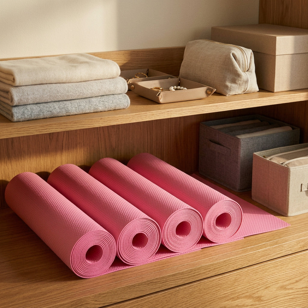 Pink EVA cabinet shelf liner mat roll with non-slip texture for kitchen drawer organization — view 3