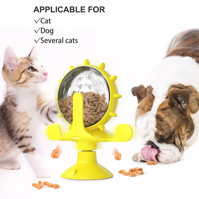 Interactive plastic windmill pet treat dispenser toy with suction cup base and food holes — view 5