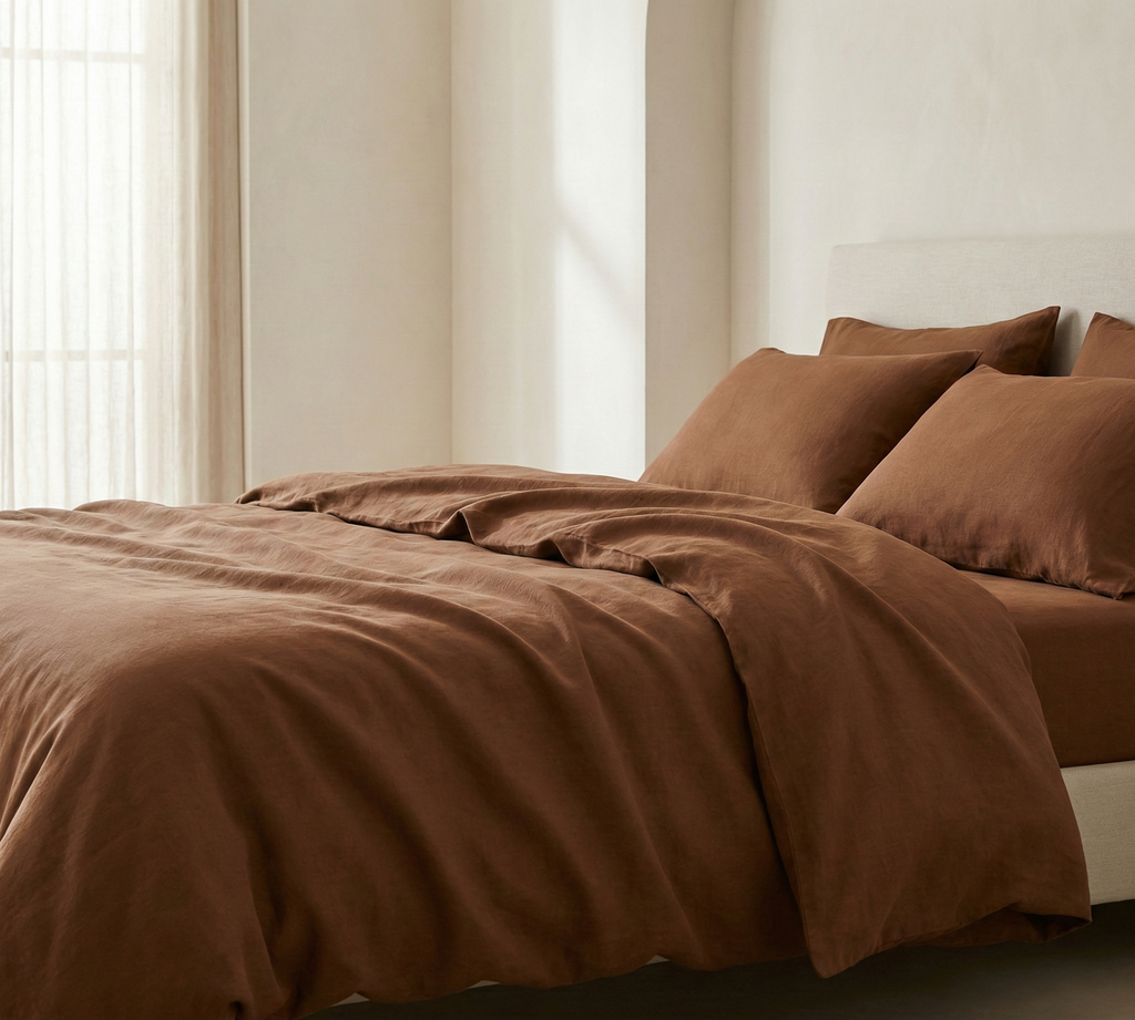 Linen cotton duvet cover set in berry purple with matching pillow shams and subtle texture — view 5