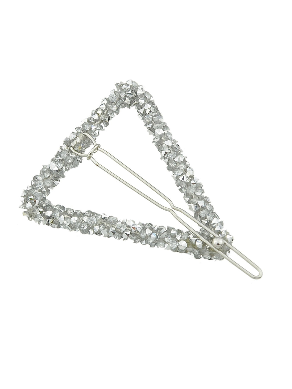 Rhinestone triangle hair clip, sparkling silver geometric barrette for wedding and party hairstyles — view 2
