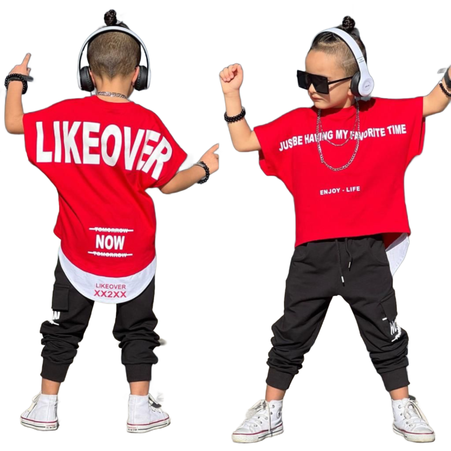 Boys jogger set in 100% cotton featuring a short sleeve t-shirt and matching elastic cuff pants — view 5
