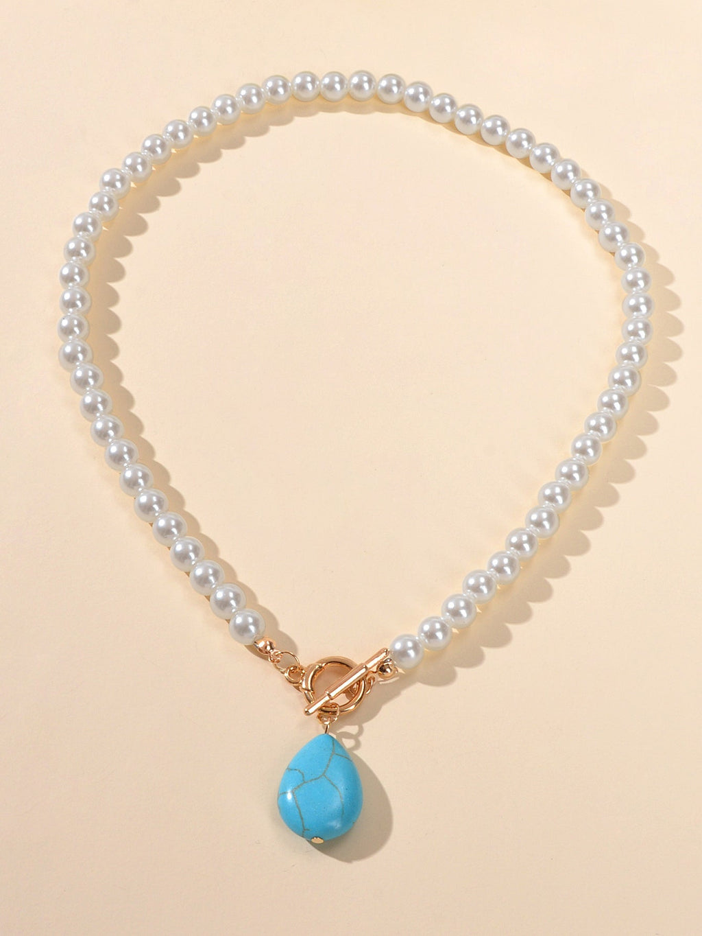 Retro Designer Bohemian Jewellery Simulated Pearl Chain Turquoise Charm Necklace-1