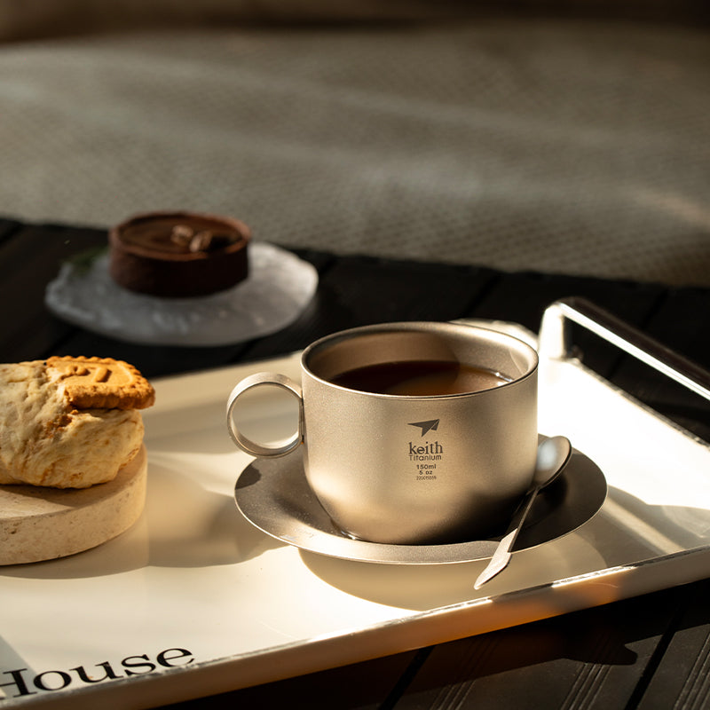KEITH Titanium Double-Wall Coffee Cup Set with Saucer & Spoon, 150ml - Ti3601-3