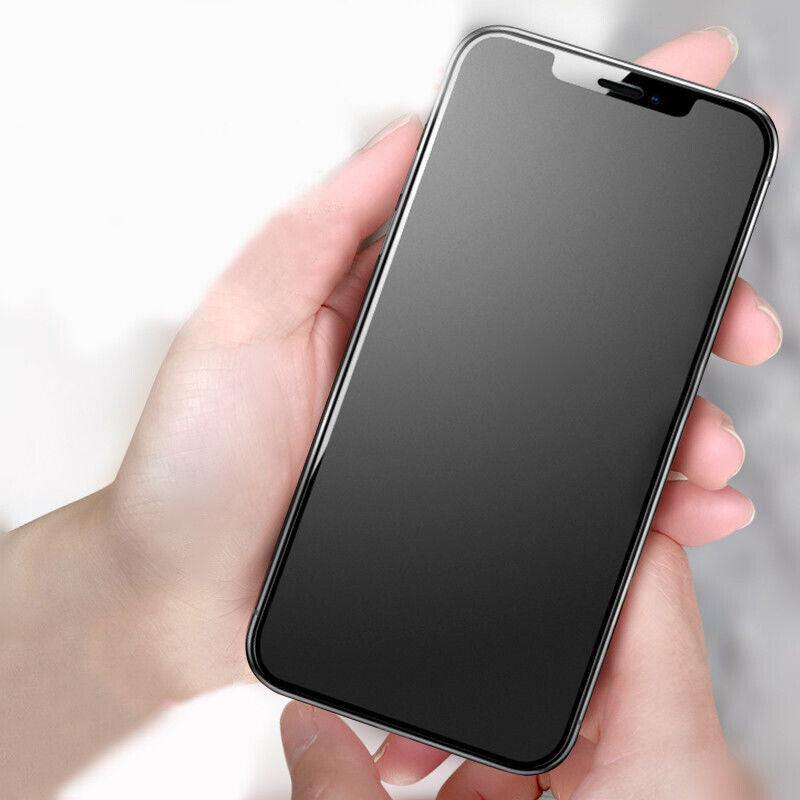 Blue light blocking hydrogel screen protector film applied to a modern iPhone display — view 5