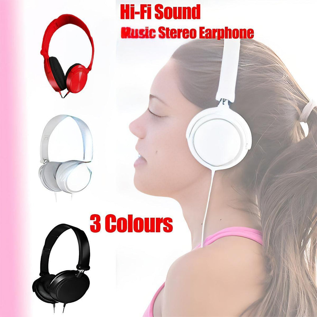 Red and black wired on-ear headphones with foldable design and adjustable telescopic headband