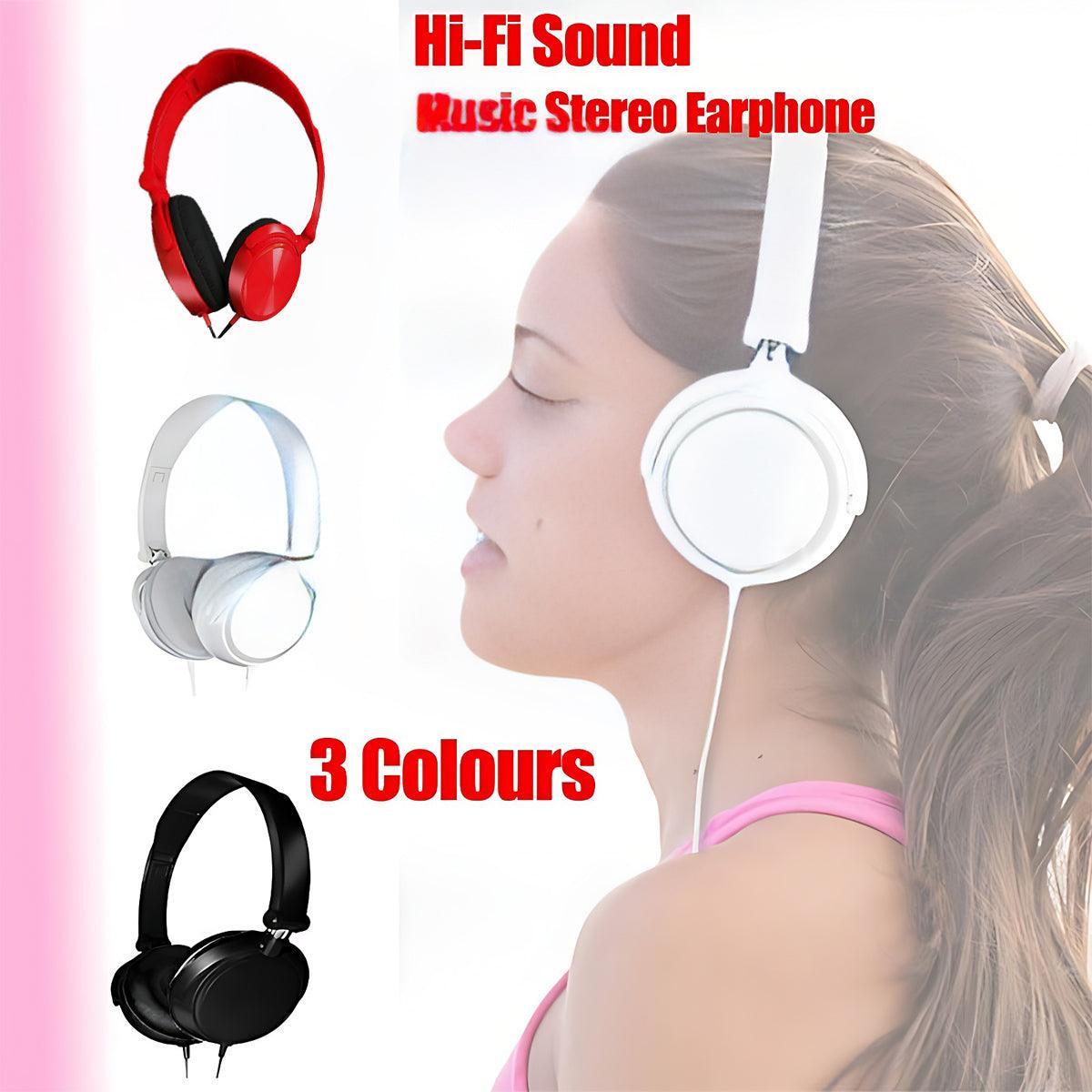 Red and black wired on-ear headphones with foldable design and adjustable telescopic headband