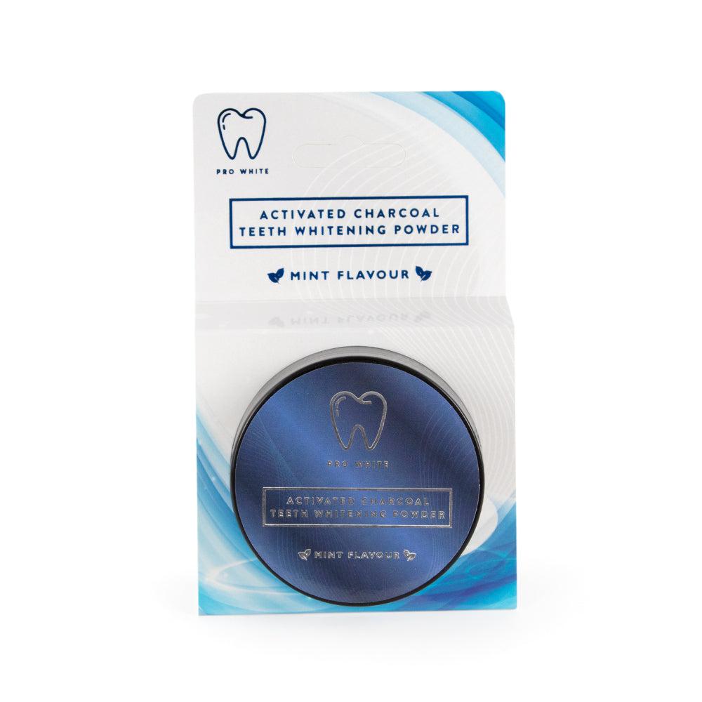 Open jar of black activated charcoal teeth whitening powder for natural daily oral care — view 2