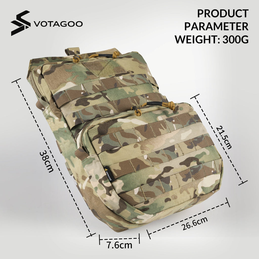 VOTAGOO tactical hydration pack 3L MOLLE compatible carrier made of durable nylon with storage compartments — view 2