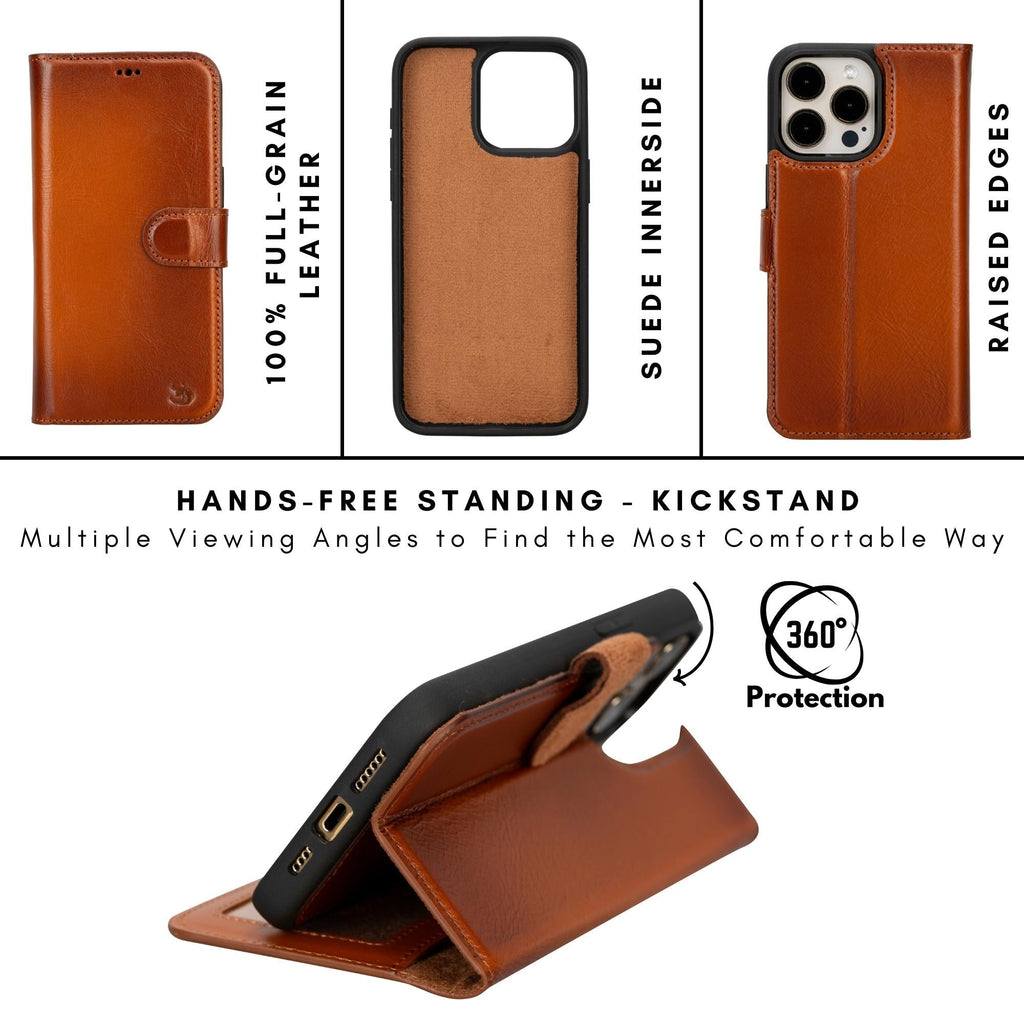 Genuine leather Casper iPhone 14 wallet case with credit card slots and detachable magnetic back cover — view 3
