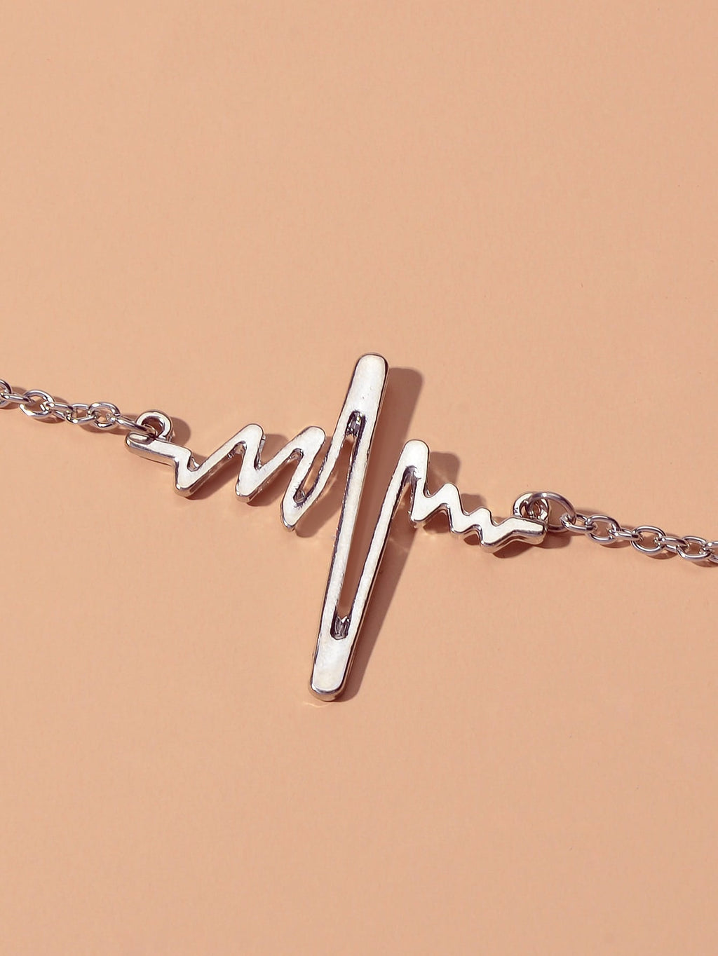 Silver EKG heart shape bracelet and matching heart pendant earrings jewelry set — view 3