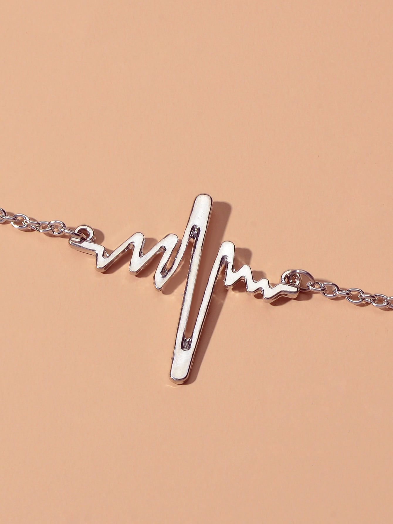 Silver EKG heart shape bracelet and matching heart pendant earrings jewelry set — view 3