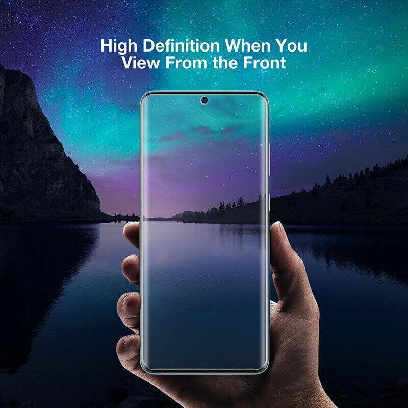 Hydrogel blue light screen protector film applied to a Samsung smartphone display with cleaning kit. — view 5