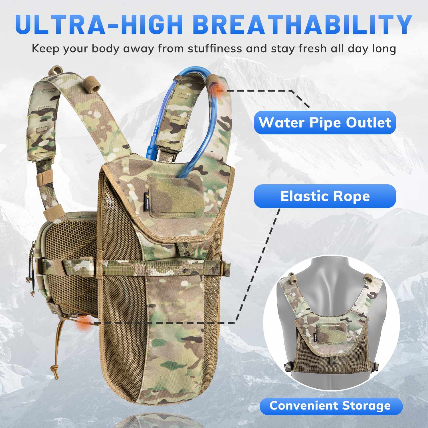 Tactical lightweight running hydration vest in durable nylon with a 2L water bladder bag — view 4