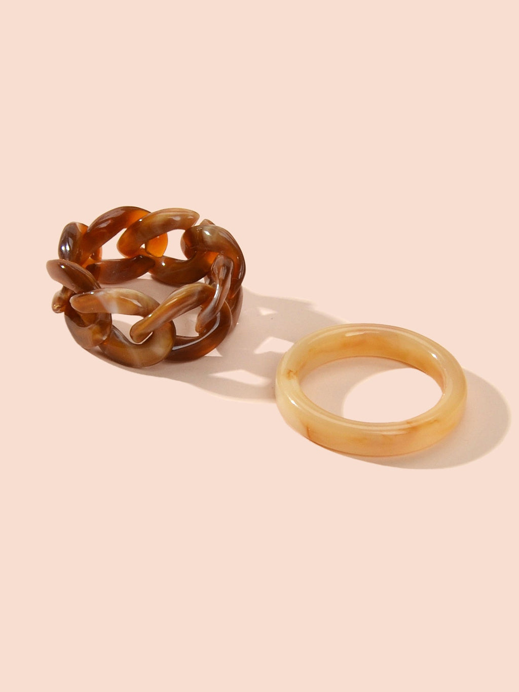 Two piece geometric stackable midi ring set in vibrant blue and earthy brown colors — view 2