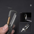 Titanium alloy tactical carabiner multi-tool with bottle opener and secure rotating keychain hook attachment.