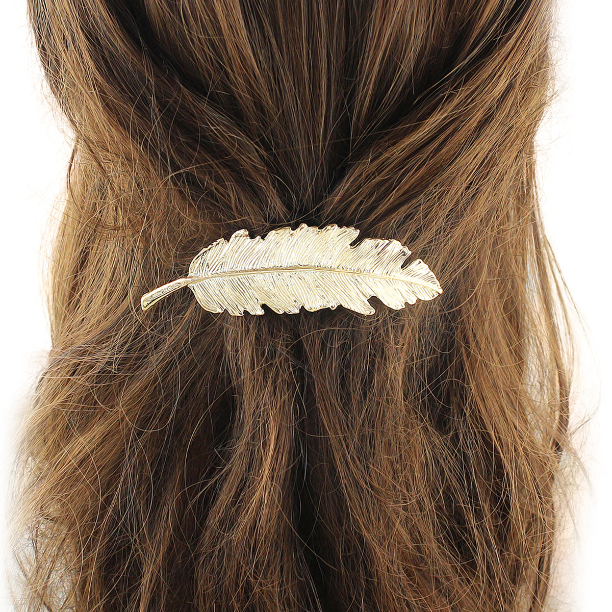 Gold and silver metal feather hair barrettes with secure clasp for elegant hairstyling