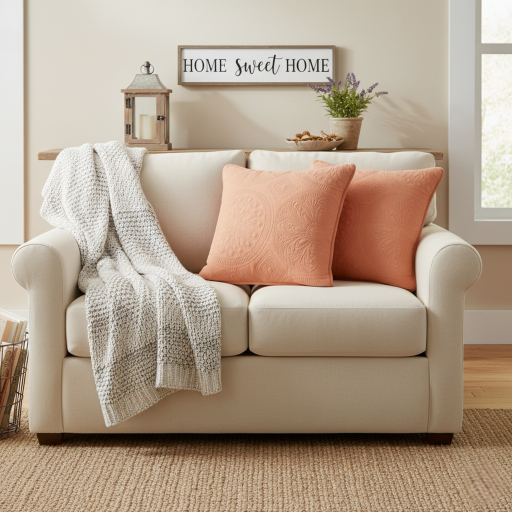 Rustic orange stonewashed cotton cushion cover with Mediterranean geometric floral medallion design. — view 4