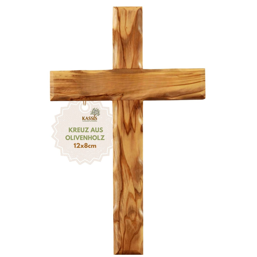 Olivenholz Kreuz gewellt | Schlichtes Wandkreuz als Geschenk zur Taufe, Kommunion oder Geburt-5